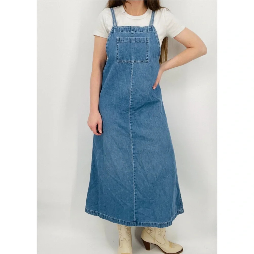 vintage coastal cowgirl cottagecore denim pullover dress minimalist size S - Picture 4 of 8